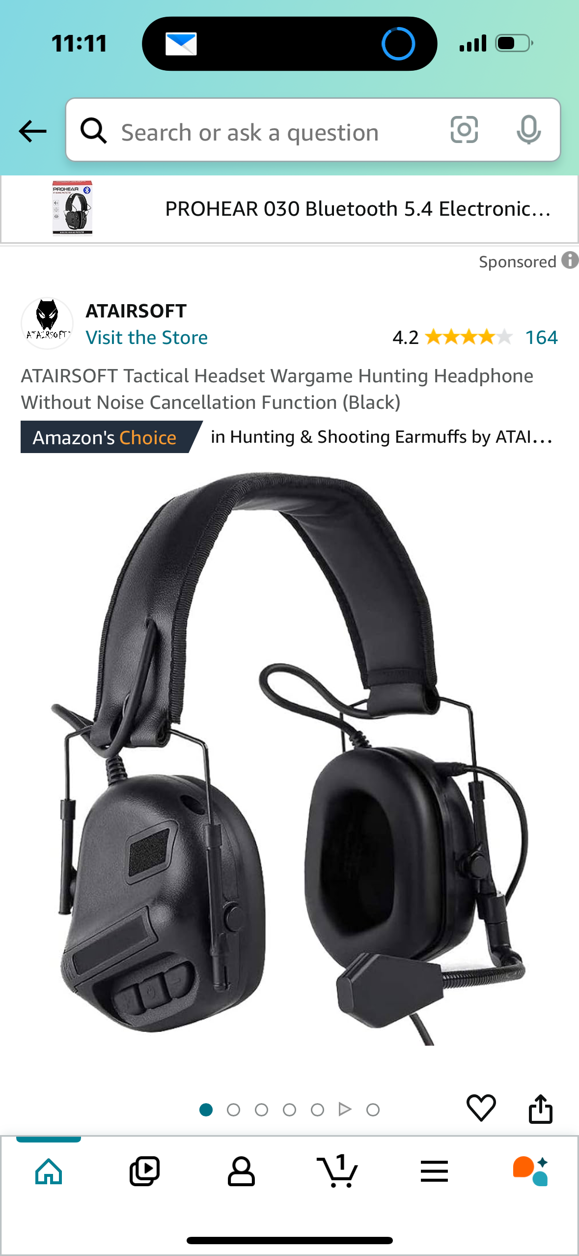 ATAIRSOFT Tactical Headset Wargame Hunting Headphone Without Noise Cancellation Function (Black