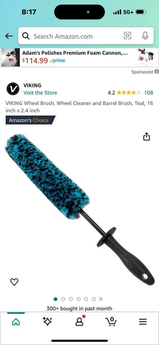 Wheel Brush, Wheel Cleaner and Barrel Brush, Teal, 16 inch x 2.4 inch