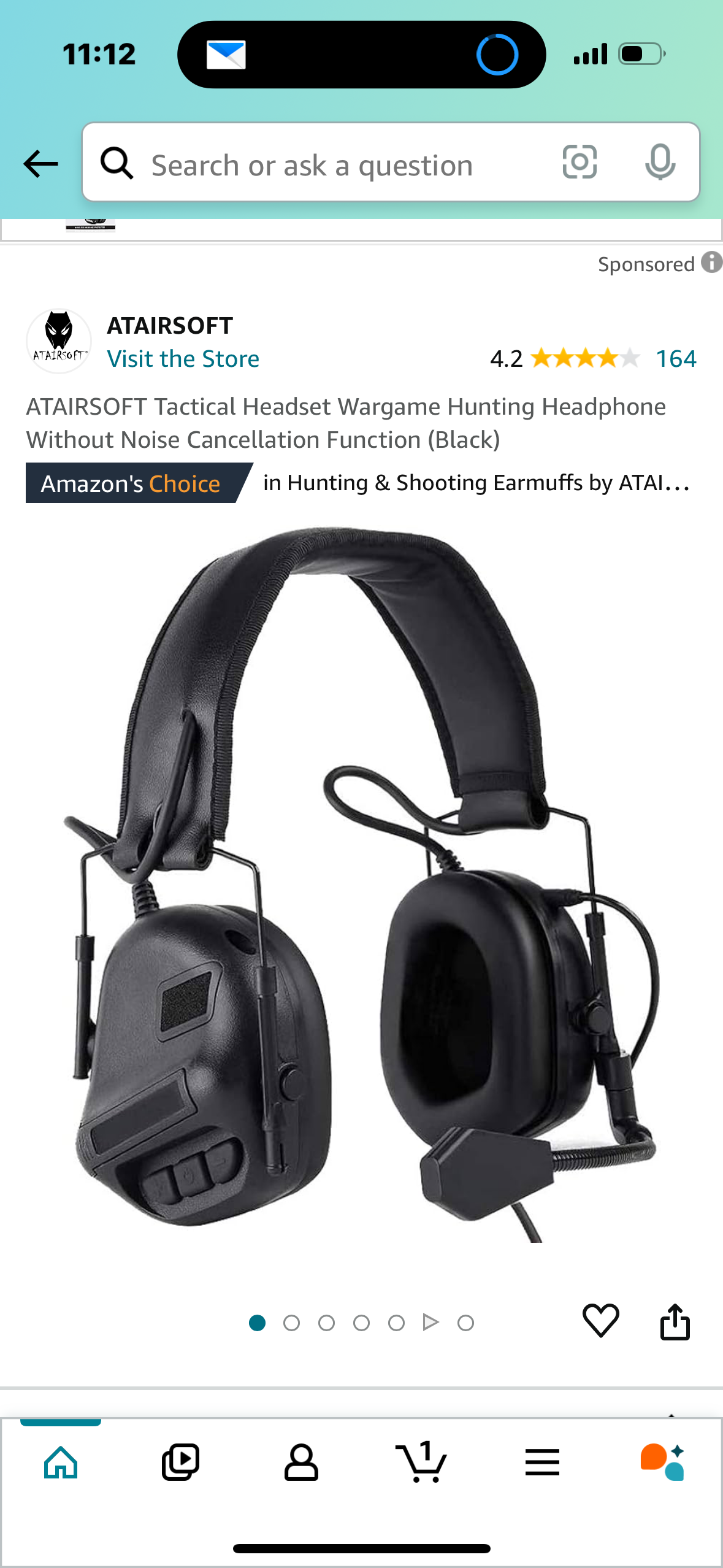 ATAIRSOFT Tactical Headset Wargame Hunting Headphone Without Noise Cancellation Function (Black