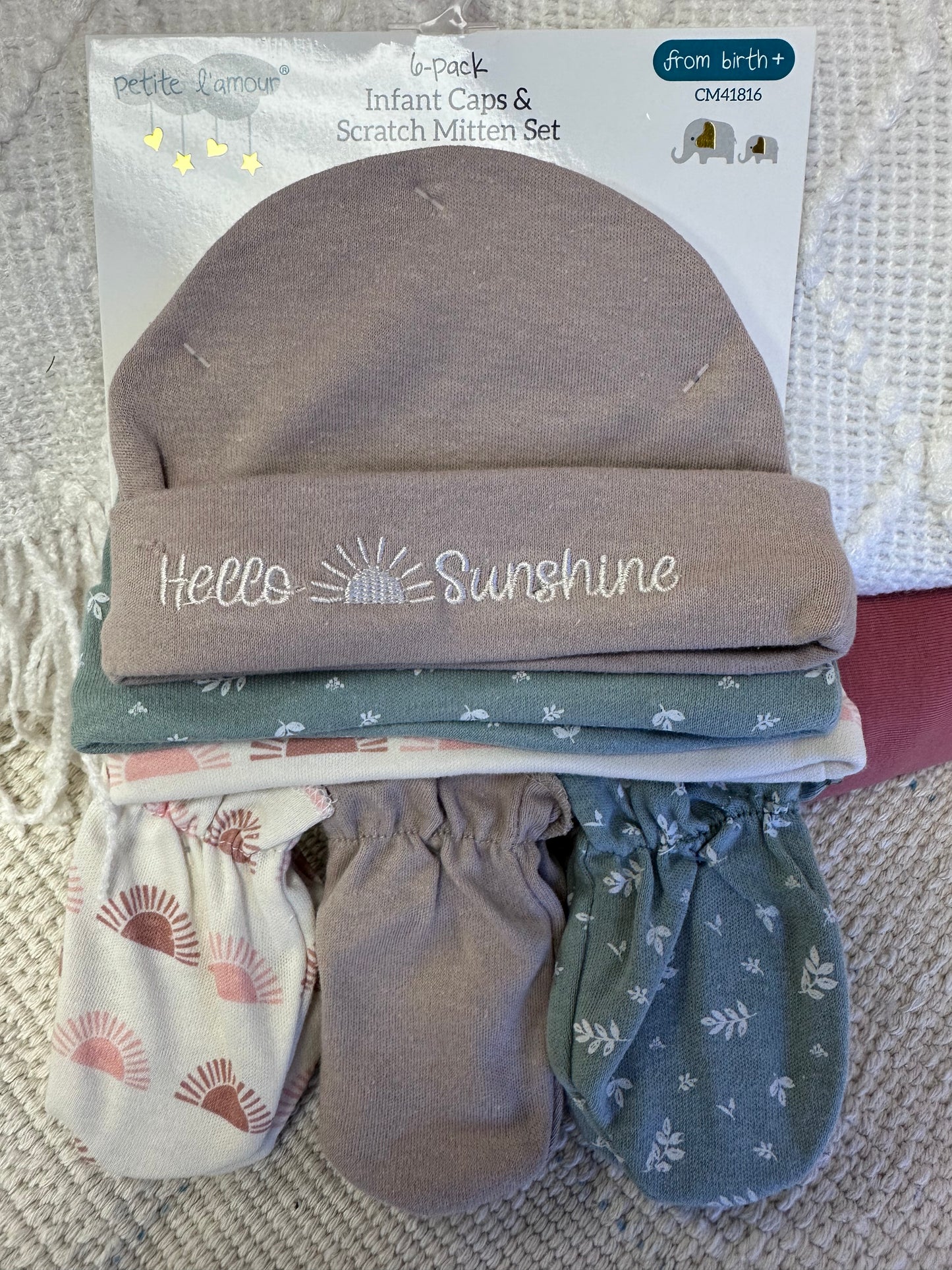 Infant Caps & Scratch Mitten Set - Hello Sunshine