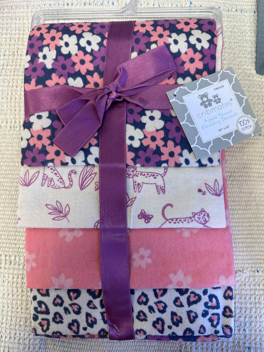 4 pack Flannel Receiving Blankets (Purple Floral)