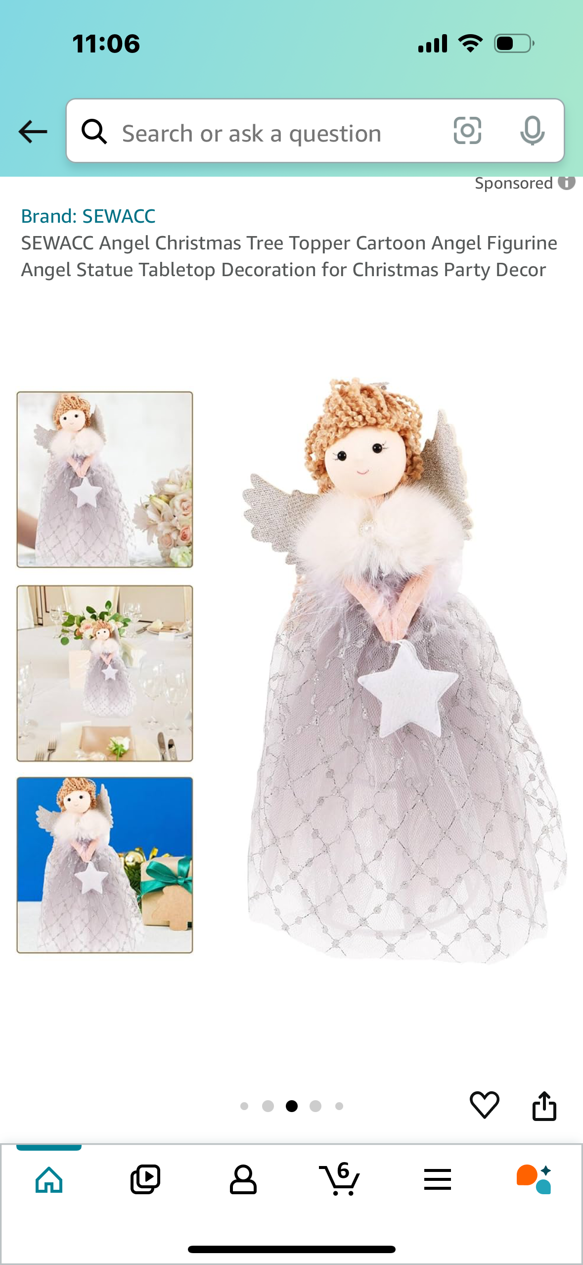 Angel Christmas Tree Topper Cartoon Angel Figurine Angel Statue Tabletop Decoration for Christmas Party Decor