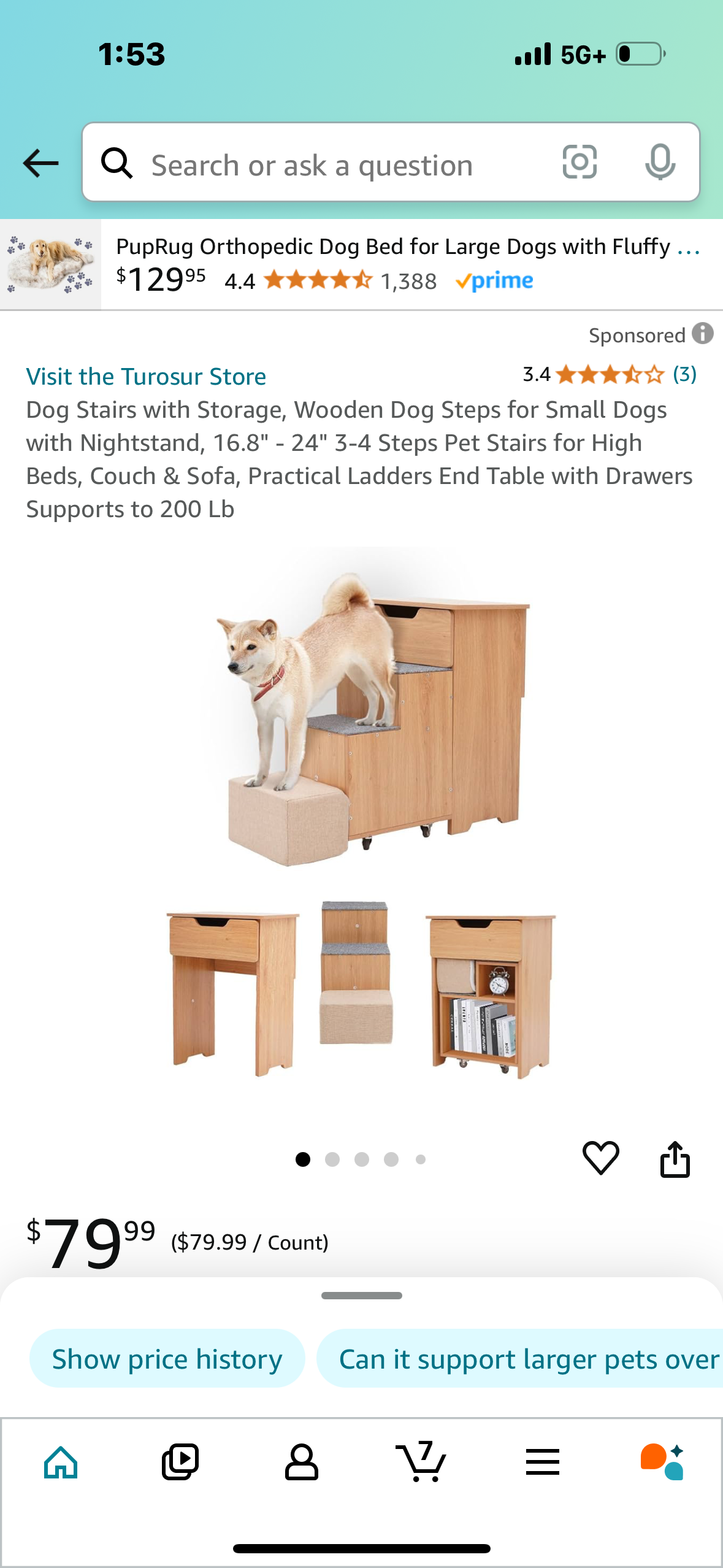 Dog Stairs with Storage, Wooden Dog Steps for Small Dogs with Nightstand, 16.8" - 24" 3-4 Steps Pet Stairs for High Beds, Couch & Sofa, Practical Ladders End Table with Drawers Supports to 200 Lb