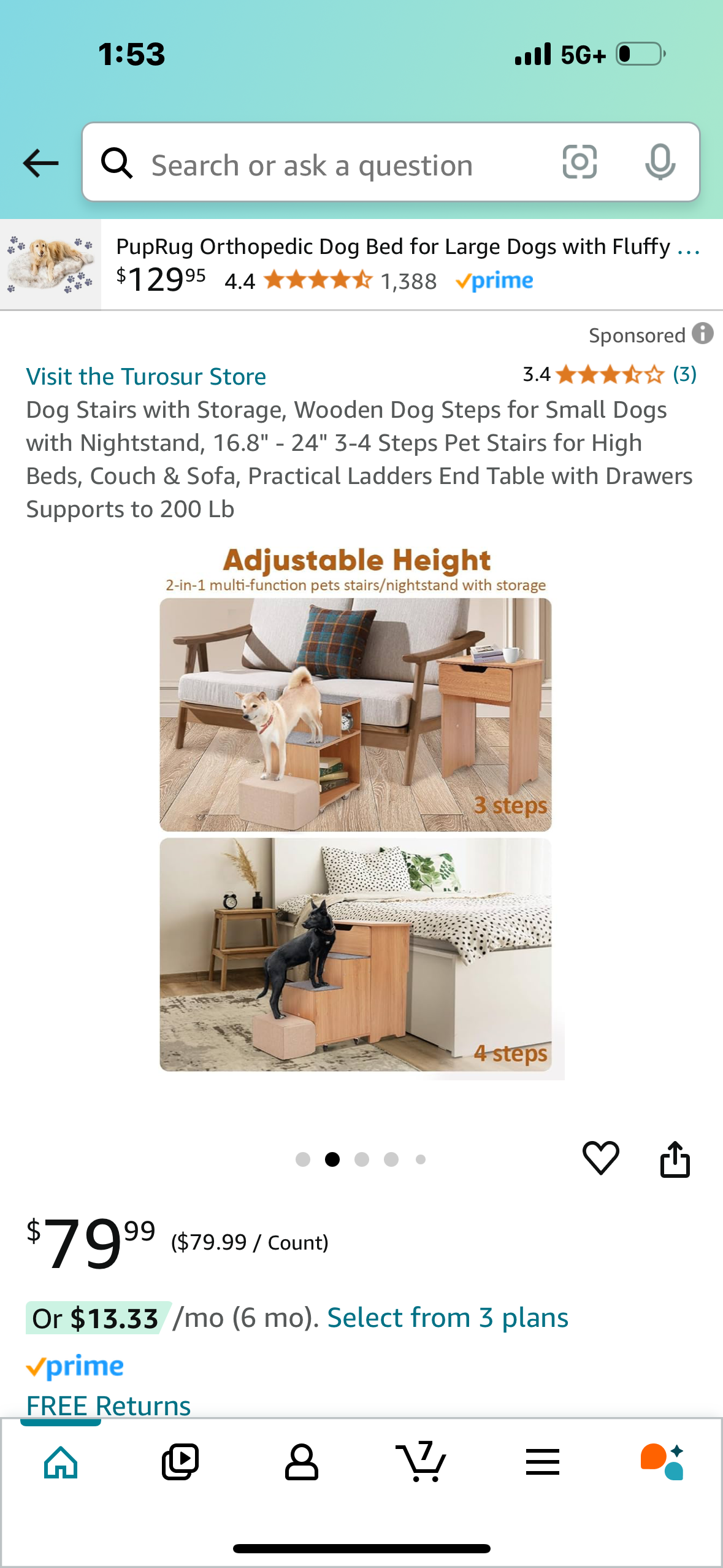 Dog Stairs with Storage, Wooden Dog Steps for Small Dogs with Nightstand, 16.8" - 24" 3-4 Steps Pet Stairs for High Beds, Couch & Sofa, Practical Ladders End Table with Drawers Supports to 200 Lb