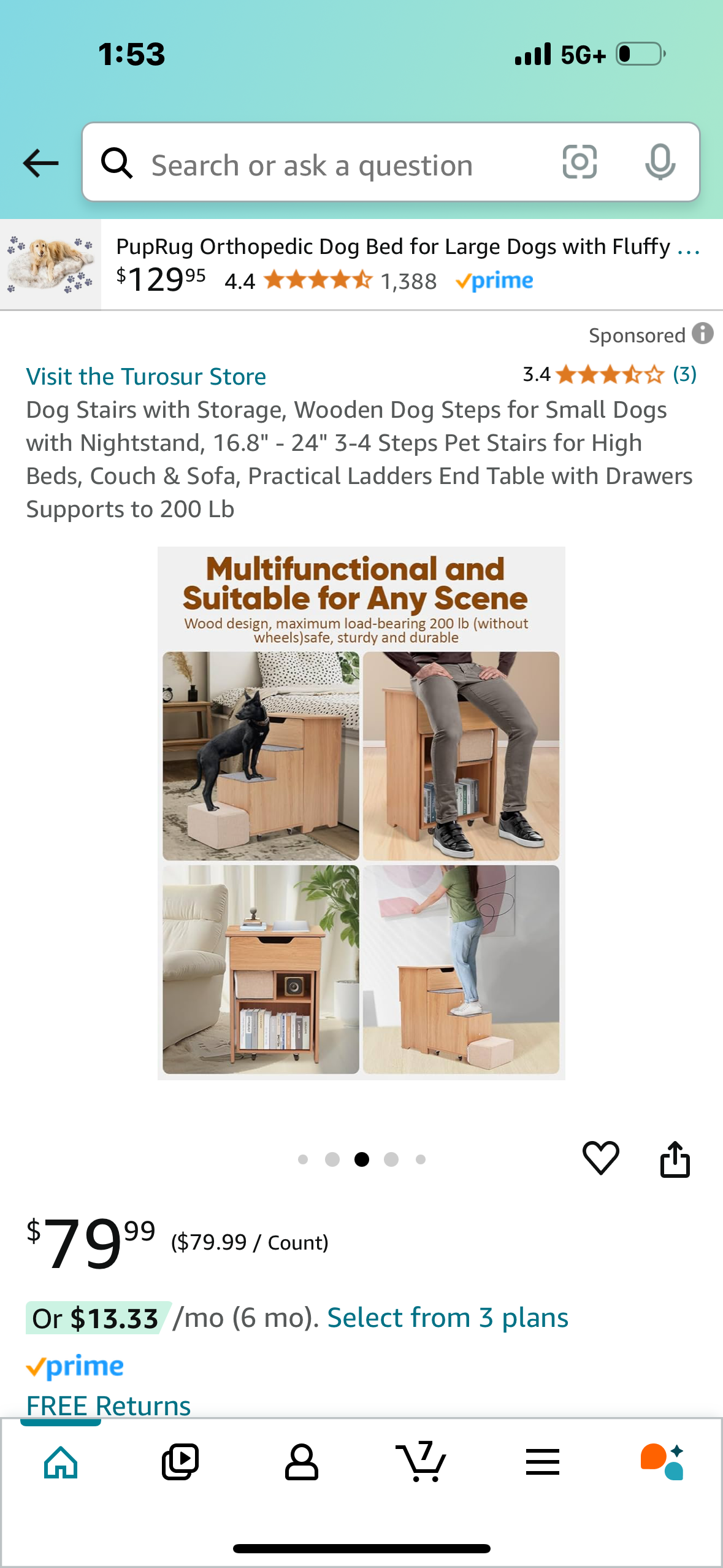 Dog Stairs with Storage, Wooden Dog Steps for Small Dogs with Nightstand, 16.8" - 24" 3-4 Steps Pet Stairs for High Beds, Couch & Sofa, Practical Ladders End Table with Drawers Supports to 200 Lb