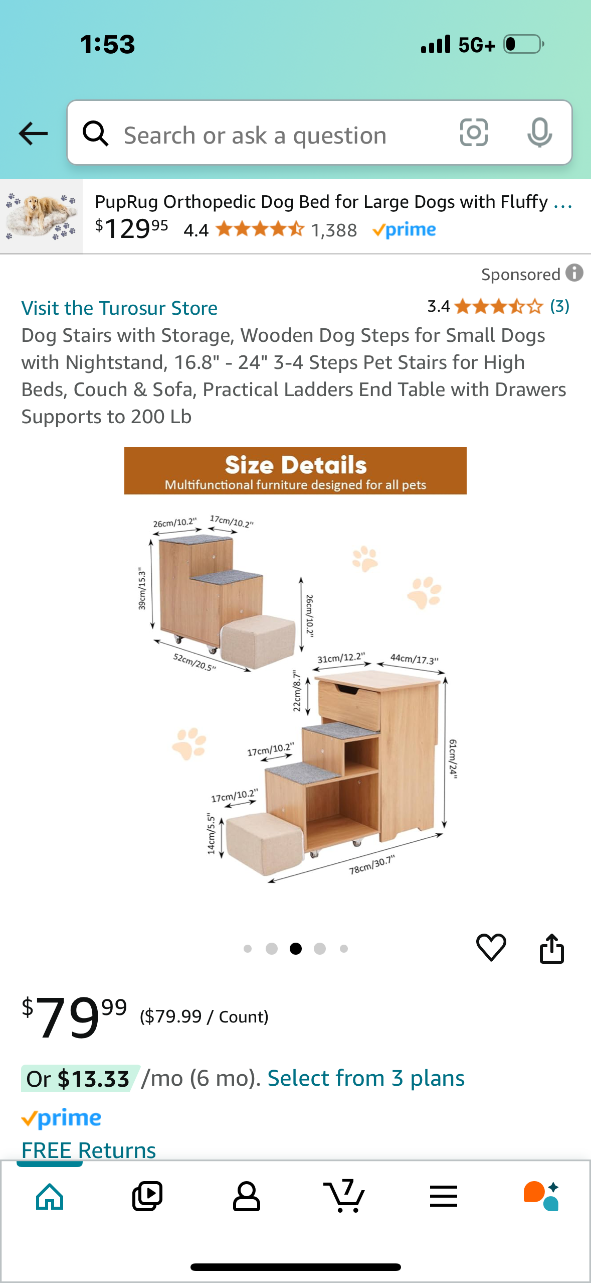 Dog Stairs with Storage, Wooden Dog Steps for Small Dogs with Nightstand, 16.8" - 24" 3-4 Steps Pet Stairs for High Beds, Couch & Sofa, Practical Ladders End Table with Drawers Supports to 200 Lb