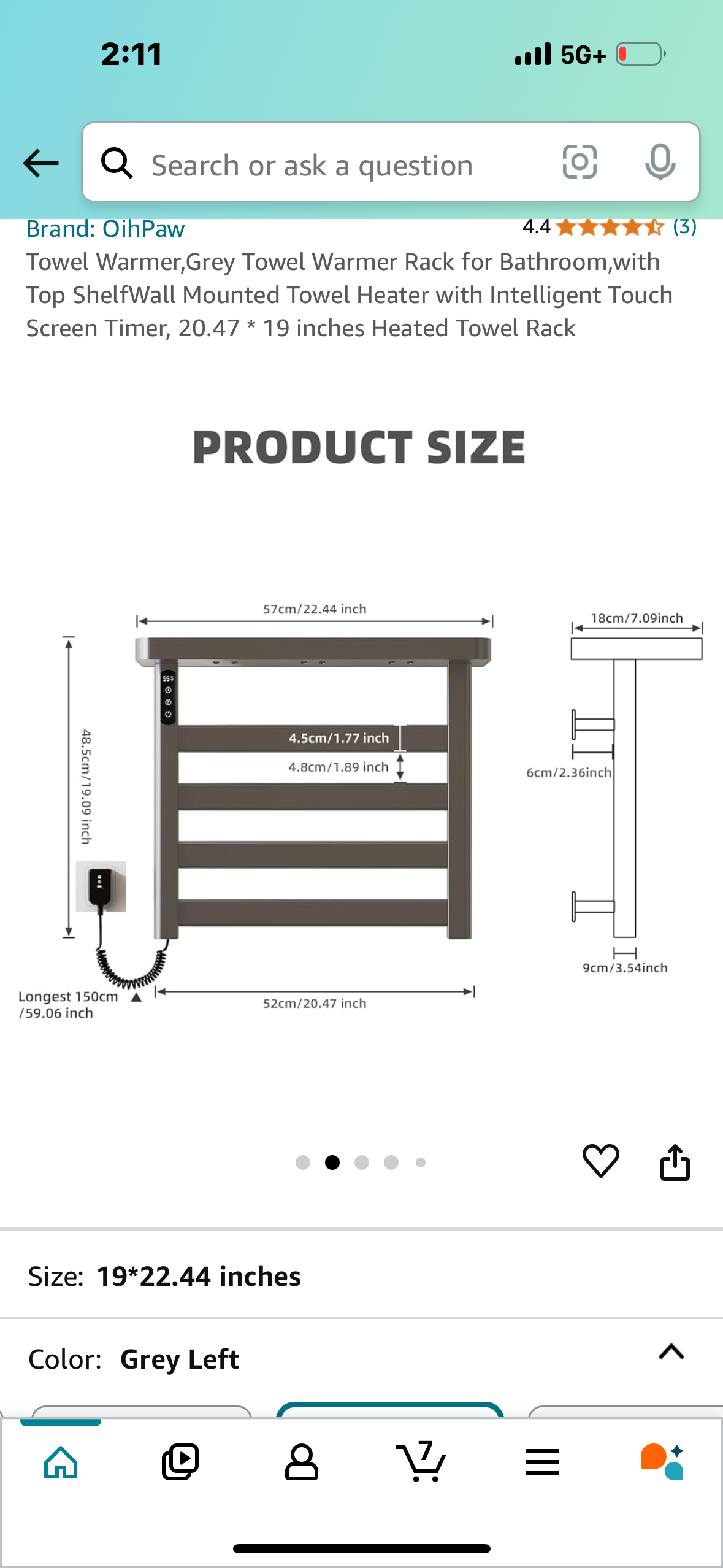 Towel Warmer,Grey Towel Warmer Rack for Bathroom,with Top ShelfWall Mounted Towel Heater with Intelligent Touch Screen Timer, 20.47 * 19 inches Heated Towel Rack