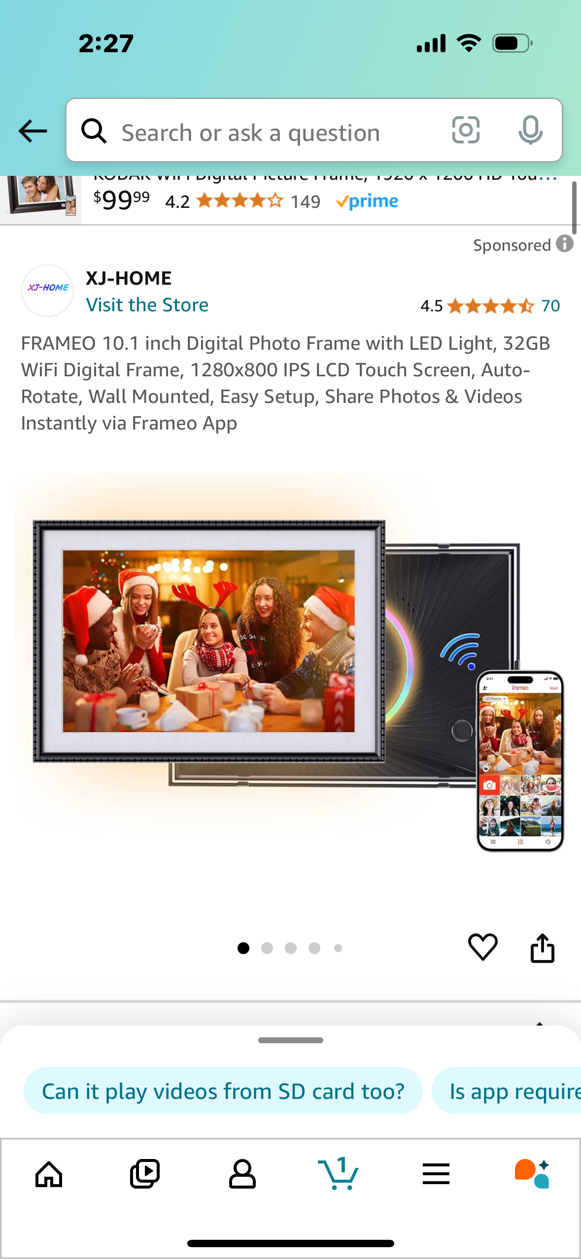 FRAMEO 10.1 inch Digital Photo Frame with LED Light, 32GB WiFi Digital Frame, 1280x800 IPS LCD Touch Screen, Auto-Rotate, Wall Mounted, Easy Setup, Share Photos & Videos Instantly via Frameo App