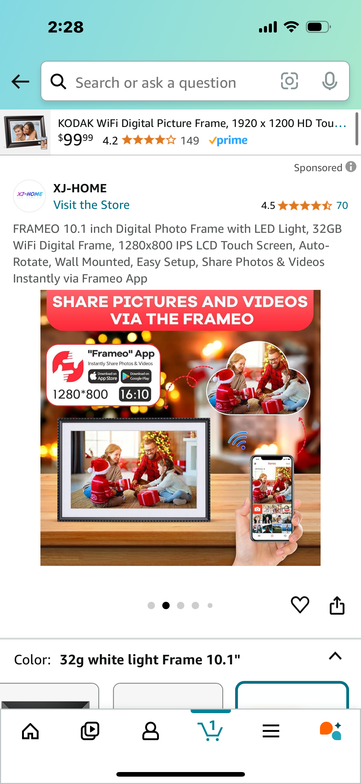 FRAMEO 10.1 inch Digital Photo Frame with LED Light, 32GB WiFi Digital Frame, 1280x800 IPS LCD Touch Screen, Auto-Rotate, Wall Mounted, Easy Setup, Share Photos & Videos Instantly via Frameo App