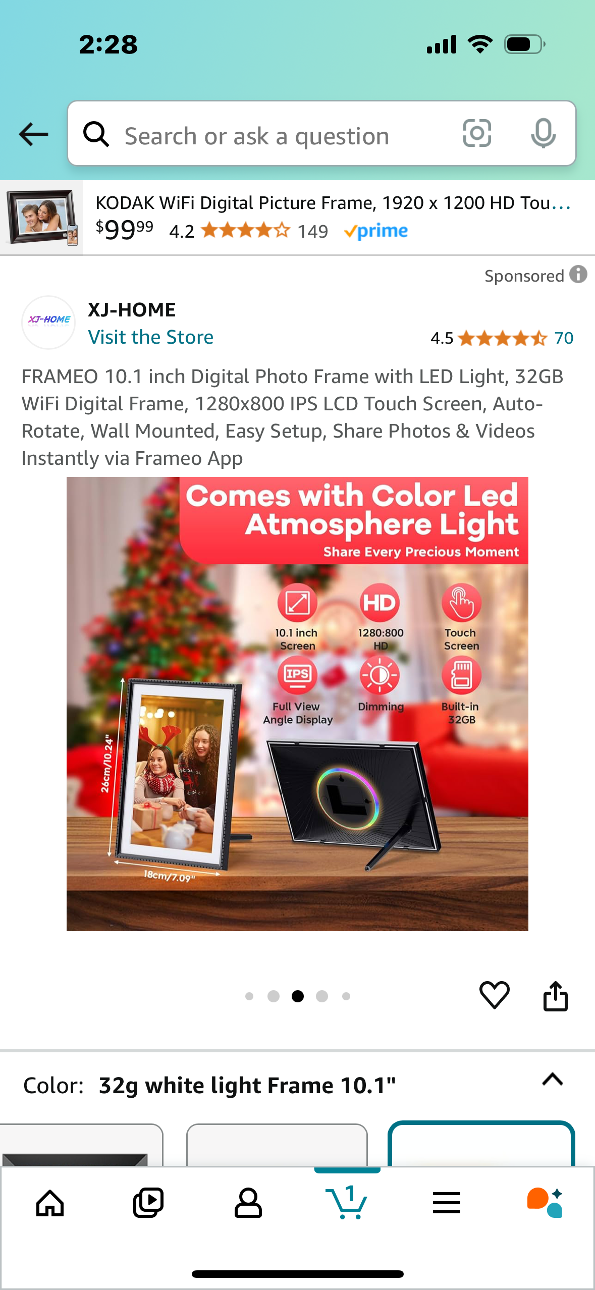 FRAMEO 10.1 inch Digital Photo Frame with LED Light, 32GB WiFi Digital Frame, 1280x800 IPS LCD Touch Screen, Auto-Rotate, Wall Mounted, Easy Setup, Share Photos & Videos Instantly via Frameo App