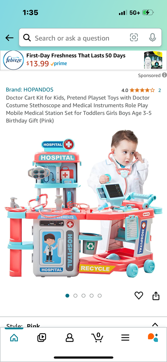 Doctor Cart Kit for Kids, Pretend Playset Toys with Doctor Costume Stethoscope and Medical Instruments Role Play Mobile Medical Station Set for Toddlers Girls Boys Age 3-5 Birthday Gift (Pink)