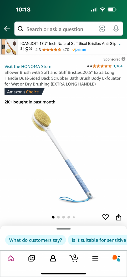 Shower Brush with Soft and Stiff Bristles,20.5" Extra Long Handle Dual-Sided Back Scrubber Bath Brush Body Exfoliator for Wet or Dry Brushing (EXTRA LONG HANDLE