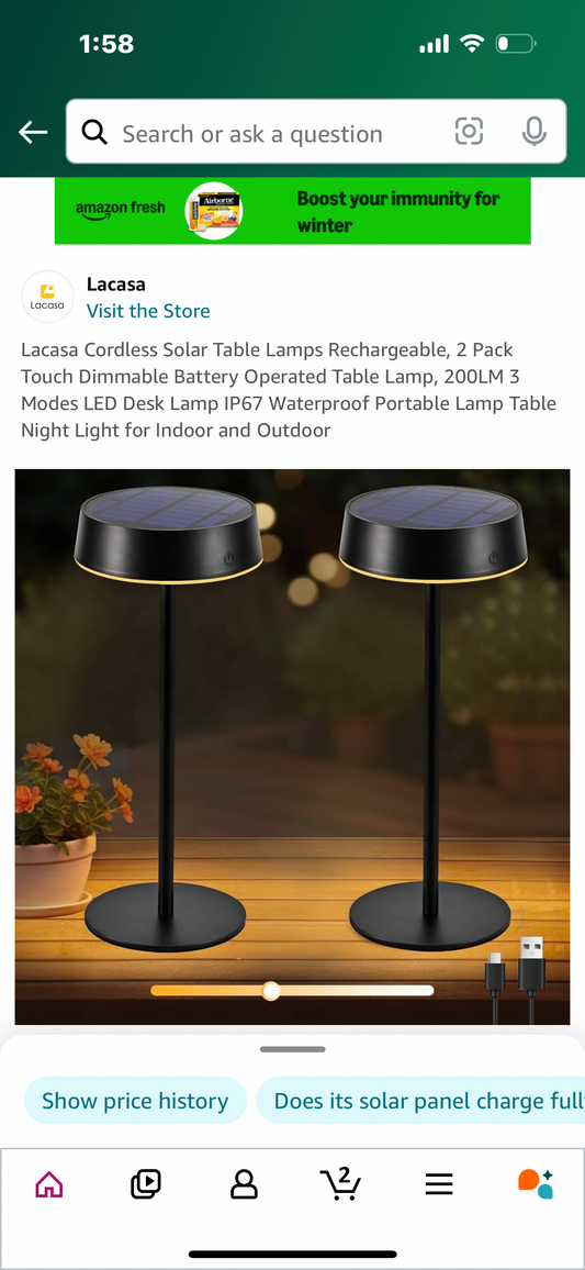 Lacasa Cordless Solar Table Lamps Rechargeable, 2 Pack Touch Dimmable Battery Operated Table Lamp, 200LM 3 Modes LED Desk Lamp IP67 Waterproof Portable Lamp Table Night Light for Indoor and Outdoor