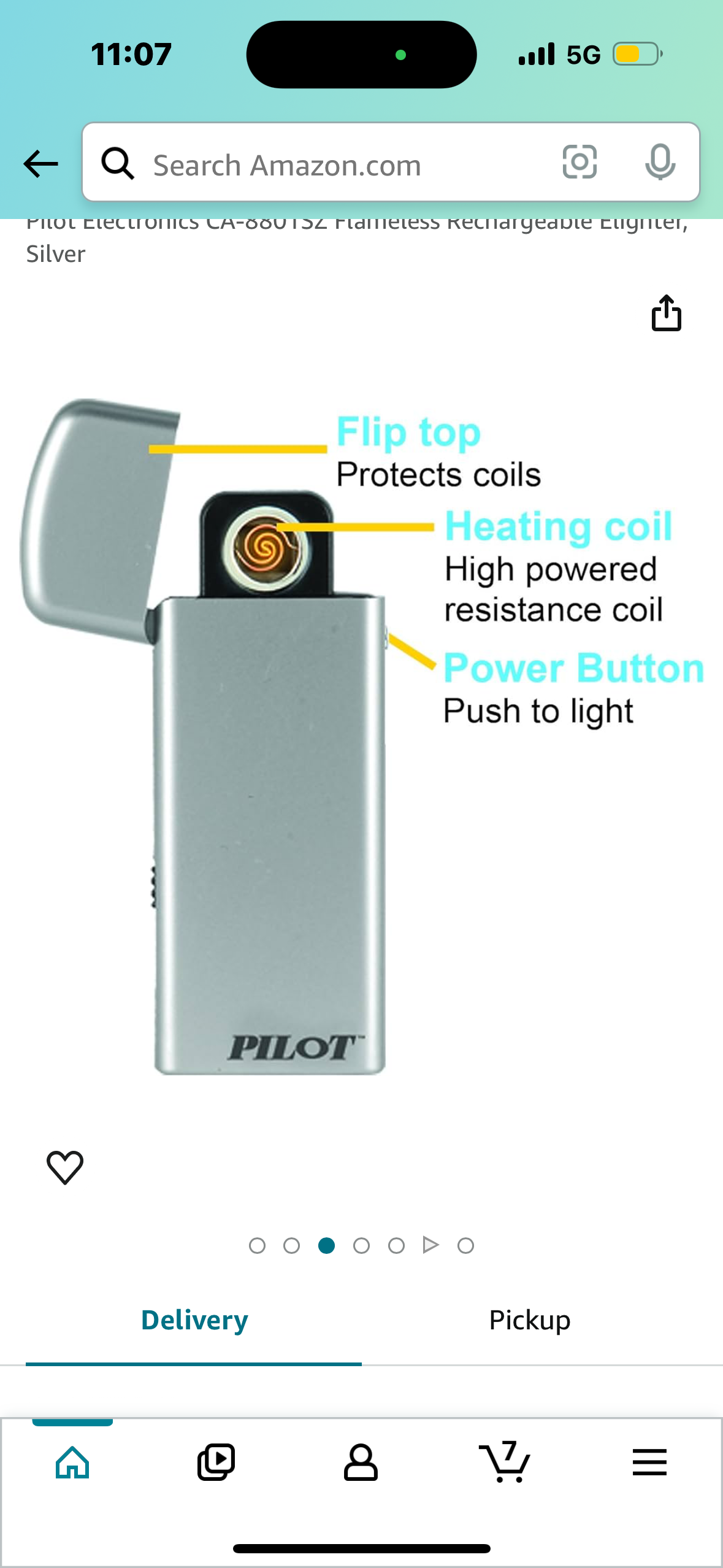 Pilot Electronics CA-8801SZ Flameless Rechargeable Lighter, Silver