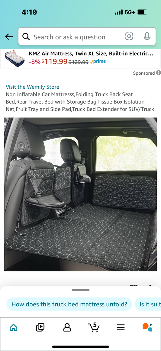 Non Inflatable Car Mattresss,Folding Truck Back Seat Bed,Rear Travel Bed with Storage Bag,Tissue Box,Isolation Net,Fruit Tray and Side Pad,Truck Bed Extender for SUV/Truck