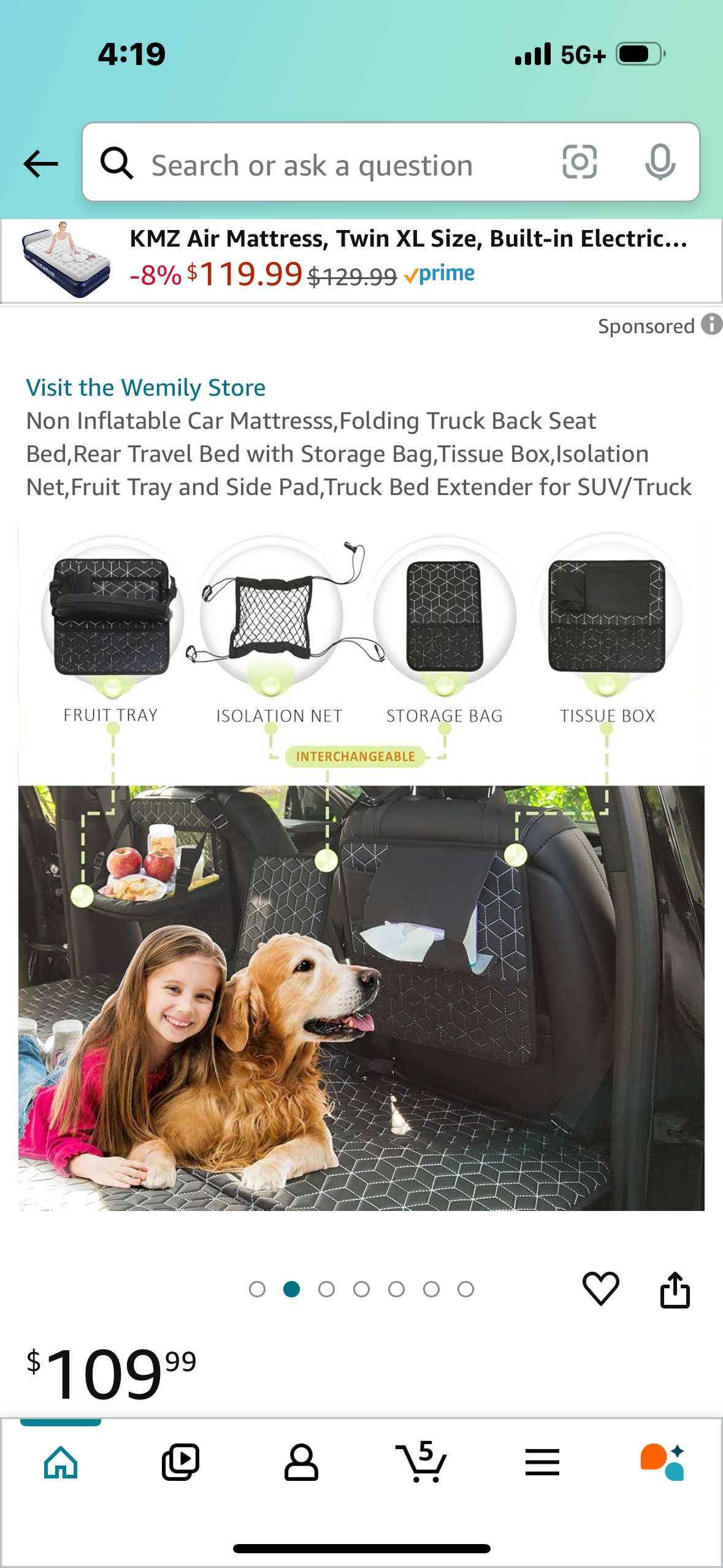 Non Inflatable Car Mattresss,Folding Truck Back Seat Bed,Rear Travel Bed with Storage Bag,Tissue Box,Isolation Net,Fruit Tray and Side Pad,Truck Bed Extender for SUV/Truck