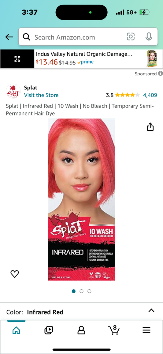 Splat | Infrared Red | 10 Wash | No Bleach | Temporary Semi-Permanent Hair Dye