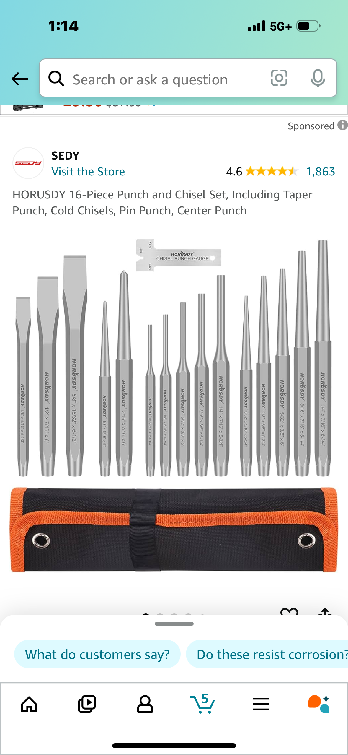 HORUSDY 16-Piece Punch and Chisel Set, Including Taper Punch, Cold Chisels, Pin Punch, Center Punch