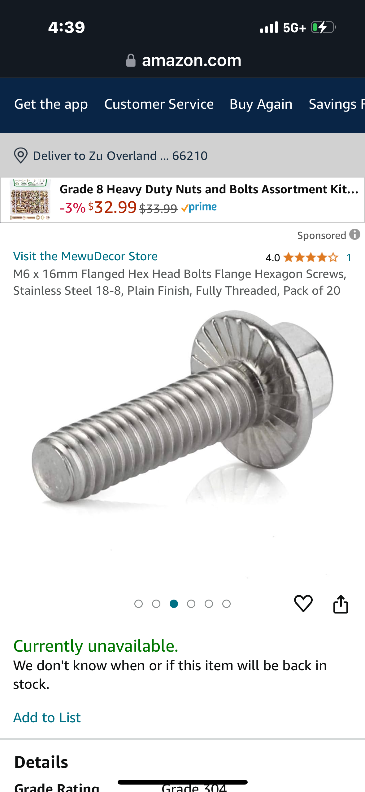 M6 x 16mm Flanged Hex Head Bolts Flange Hexagon Screws, Stainless Steel 18-8, Plain Finish, Fully Threaded