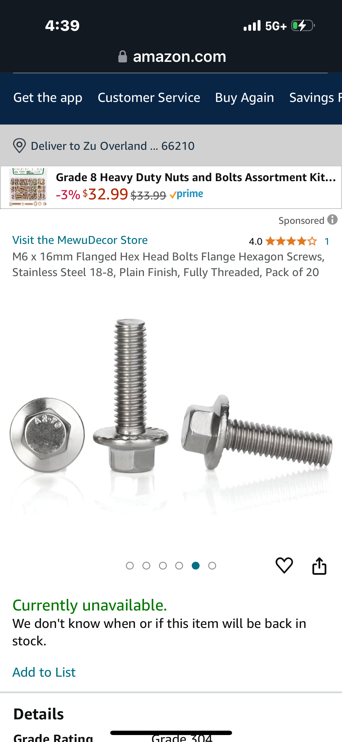 M6 x 16mm Flanged Hex Head Bolts Flange Hexagon Screws, Stainless Steel 18-8, Plain Finish, Fully Threaded