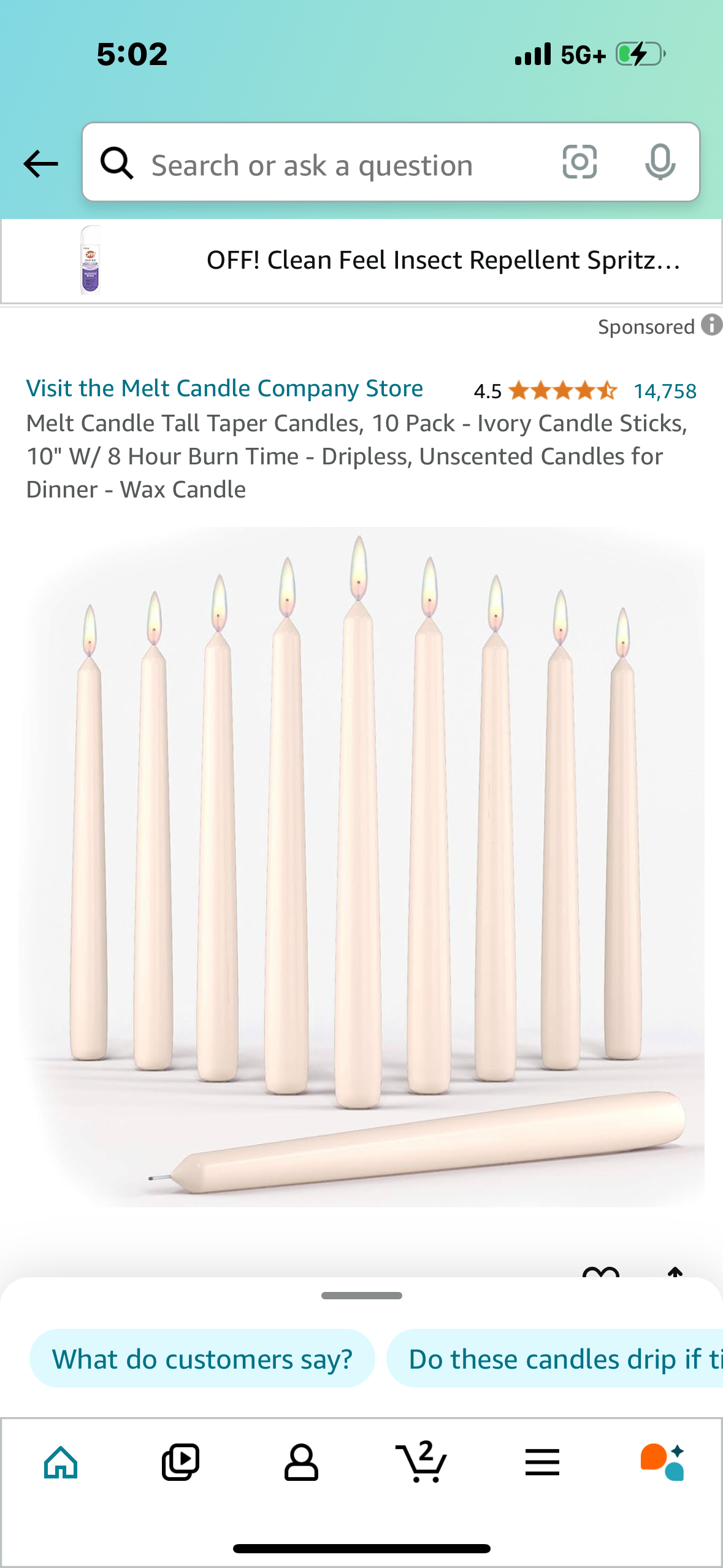 Melt Candle Tall Taper Candles, 10 Pack - Ivory Candle Sticks, 10" W/ 8 Hour Burn Time - Dripless, Unscented Candles for Dinner - Wax Candle