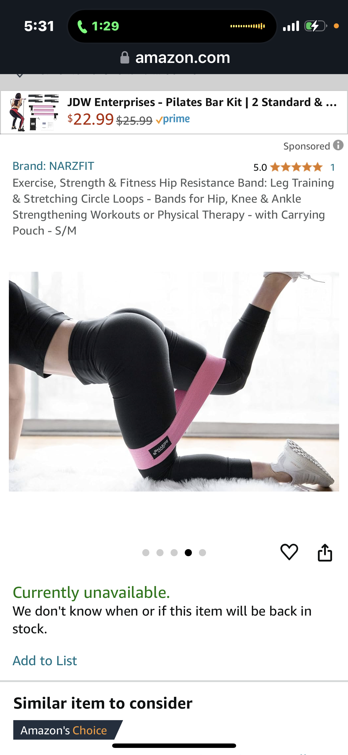 Exercise, Strength & Fitness Hip Resistance Band: Leg Training & Stretching Circle Loops - Bands for Hip, Knee & Ankle Strengthening Workouts or Physical Therapy - with Carrying Pouch - S/M