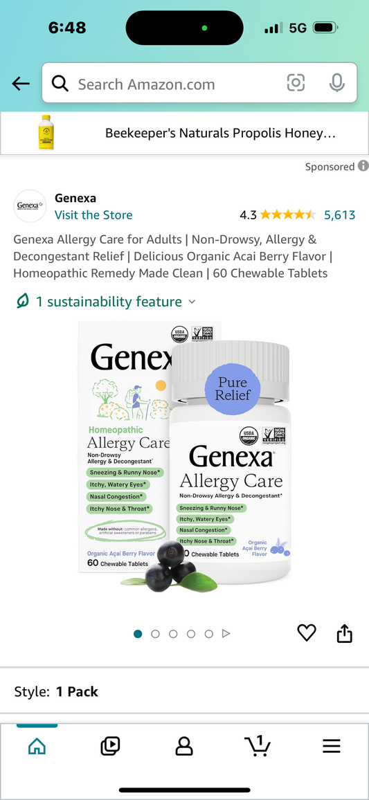 Genexa Allergy Care for Adults | Non-Drowsy, Allergy & Decongestant Relief | Delicious Organic Acai Berry Flavor | Homeopathic Remedy Made Clean | 60 Chewable Tablets