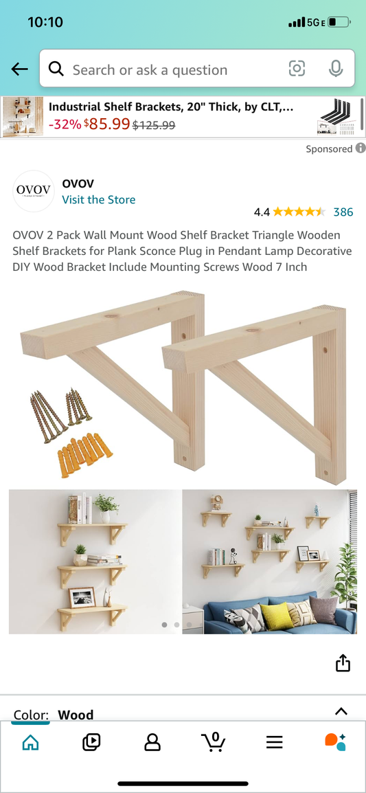 OVOV 2 Pack Wall Mount Wood Shelf Bracket Triangle Wooden Shelf Brackets for Plank Include Mounting Screws Wood 7 Inch (4 brackets total)