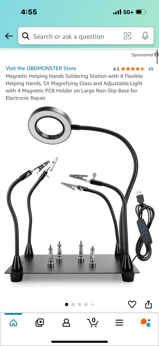 Magnetic Helping Hands Soldering Station with 4 Flexible Helping Hands, 5X Magnifying Glass and Adjustable Light with 4 Magnetic PCB Holder on Large Non-Slip Base for Electronic Repair