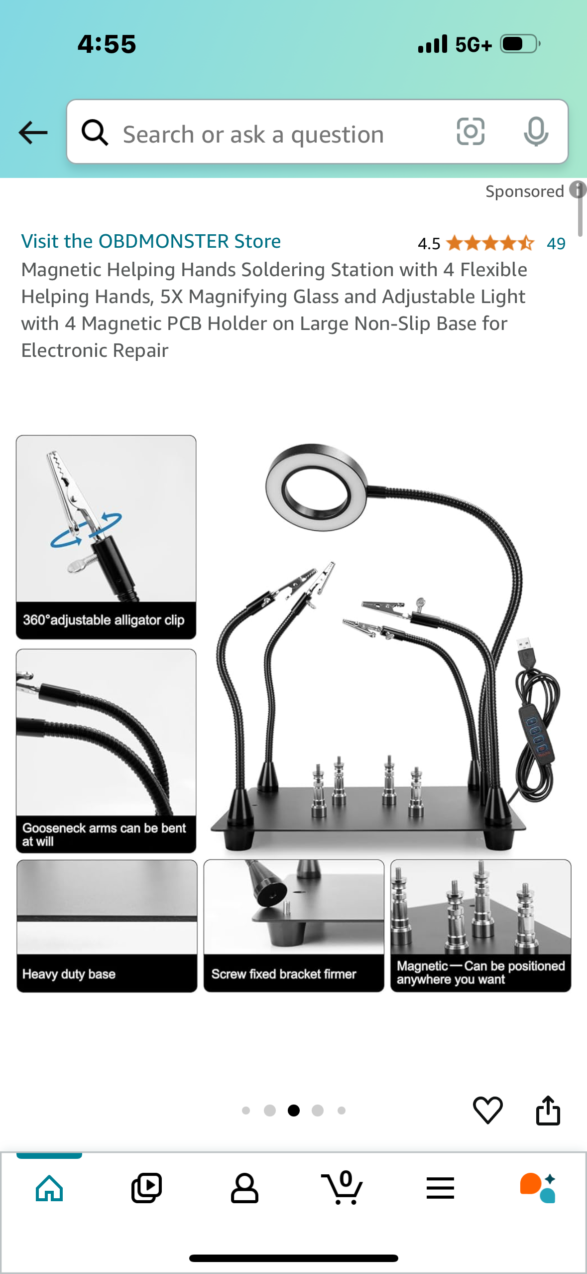 Magnetic Helping Hands Soldering Station with 4 Flexible Helping Hands, 5X Magnifying Glass and Adjustable Light with 4 Magnetic PCB Holder on Large Non-Slip Base for Electronic Repair