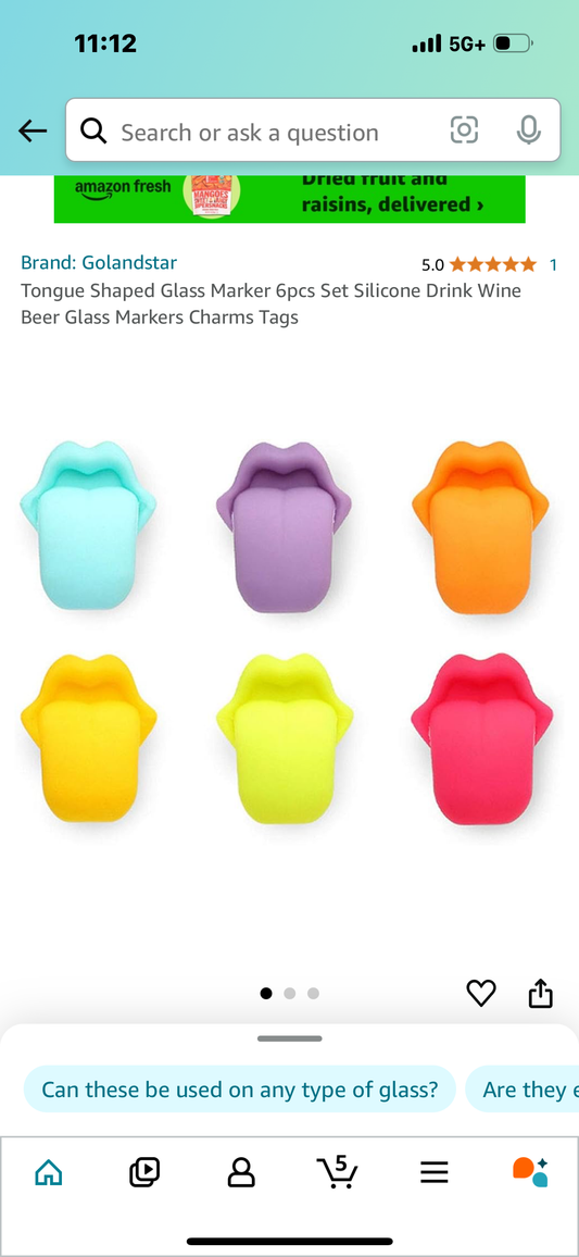 Tongue Shaped Glass Marker 6pcs Set Silicone Drink Wine Beer Glass Markers Charms Tags