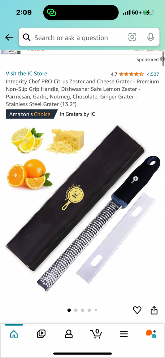 Integrity Chef PRO Citrus Zester and Cheese Grater - Premium Non-Slip Grip Handle, Dishwasher Safe Lemon Zester - Parmesan, Garlic, Nutmeg, Chocolate, Ginger Grater - Stainless Steel Grater (13.2