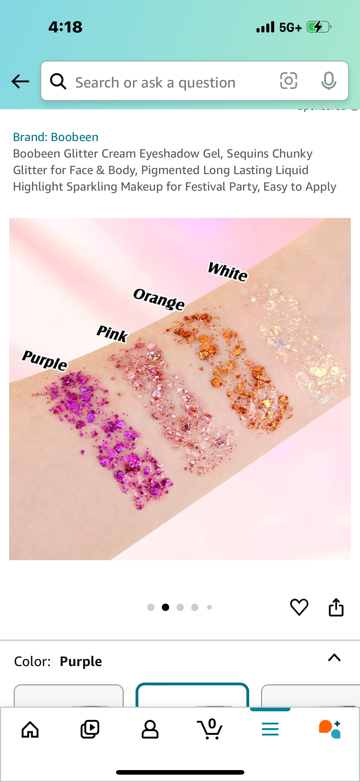 Body Glitter 4 pack Boobeen Glitter Cream Eyeshadow Gel, Sequins Chunky Glitter for Face & Body, Pigmented Long Lasting Liquid Highlight Sparkling Makeup for Festival Party, Easy to Apply