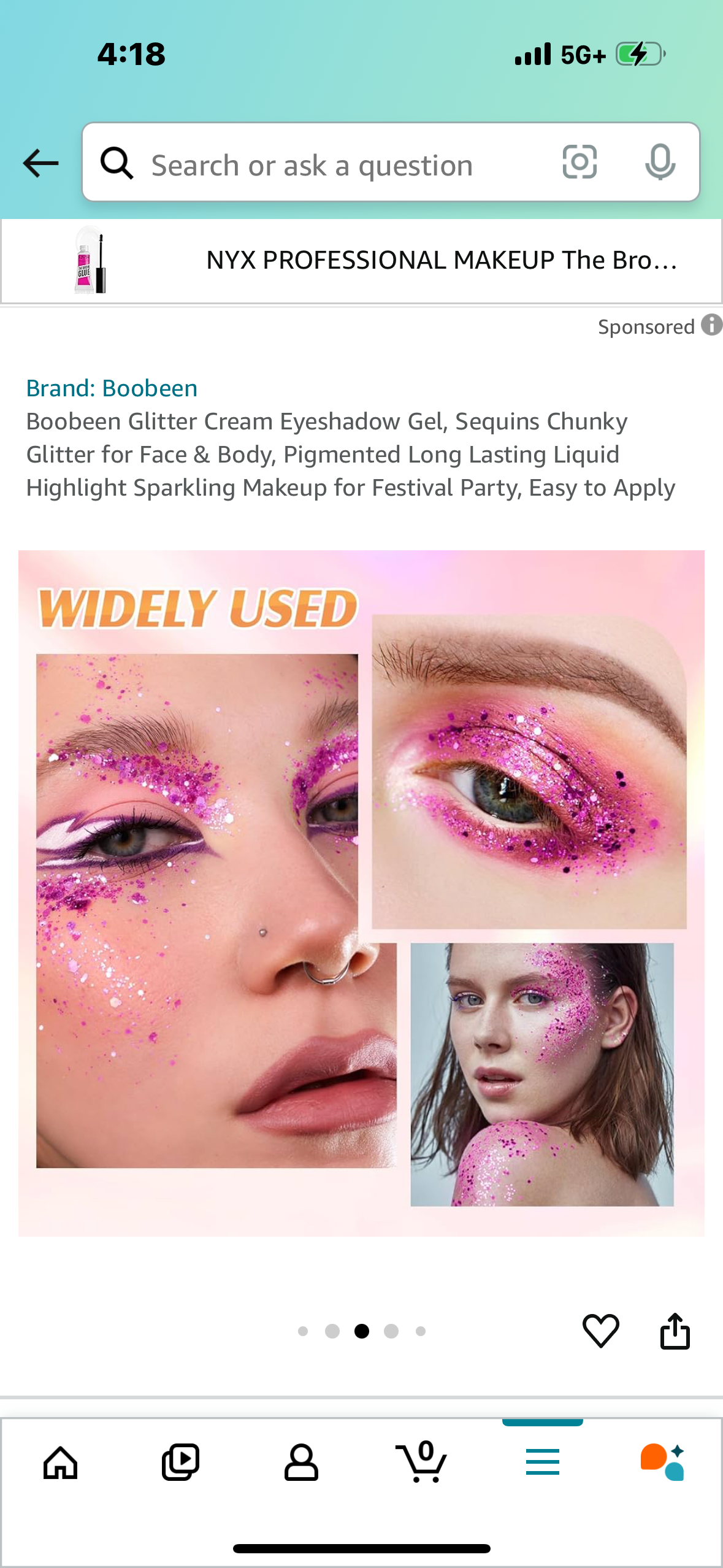 Body Glitter 4 pack Boobeen Glitter Cream Eyeshadow Gel, Sequins Chunky Glitter for Face & Body, Pigmented Long Lasting Liquid Highlight Sparkling Makeup for Festival Party, Easy to Apply