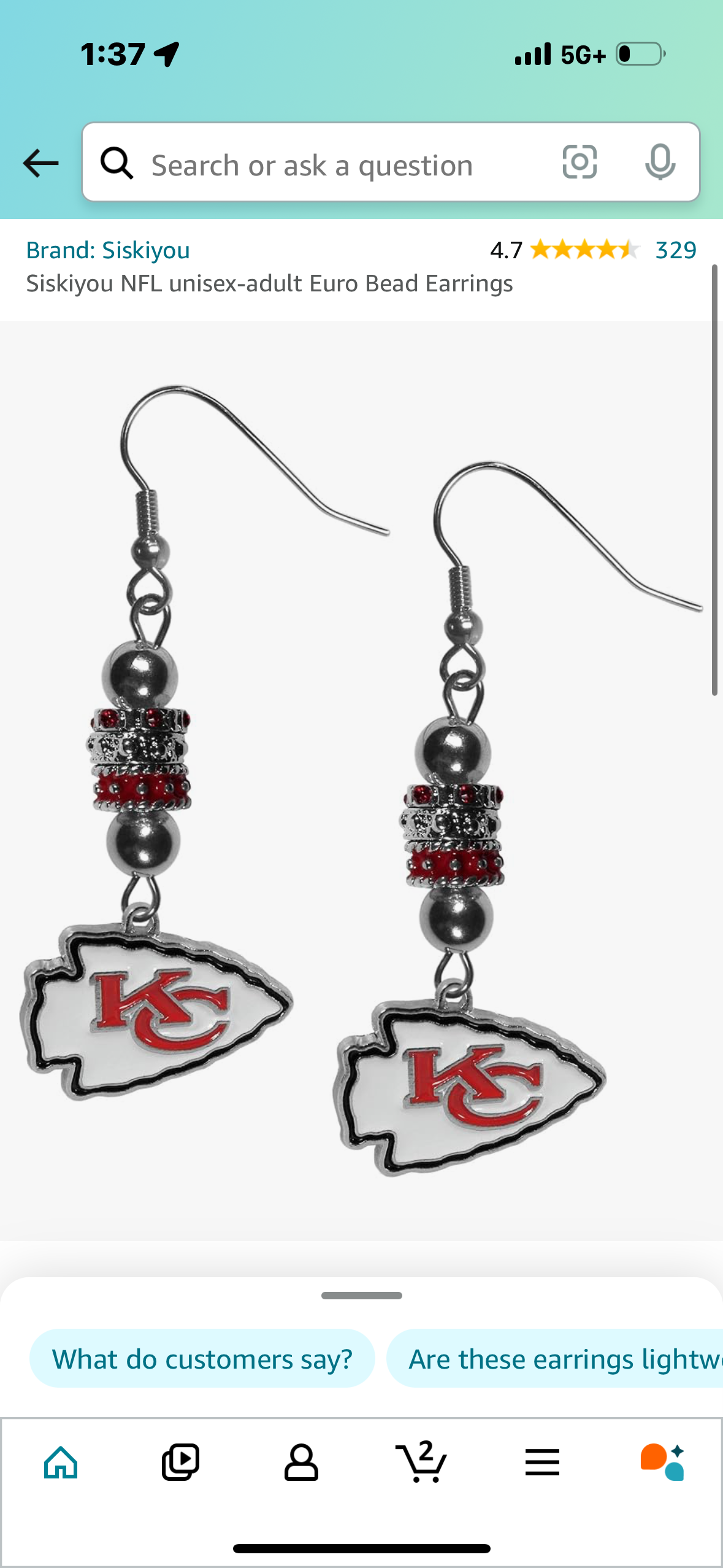 NFL KC Chiefs Bead Earrings