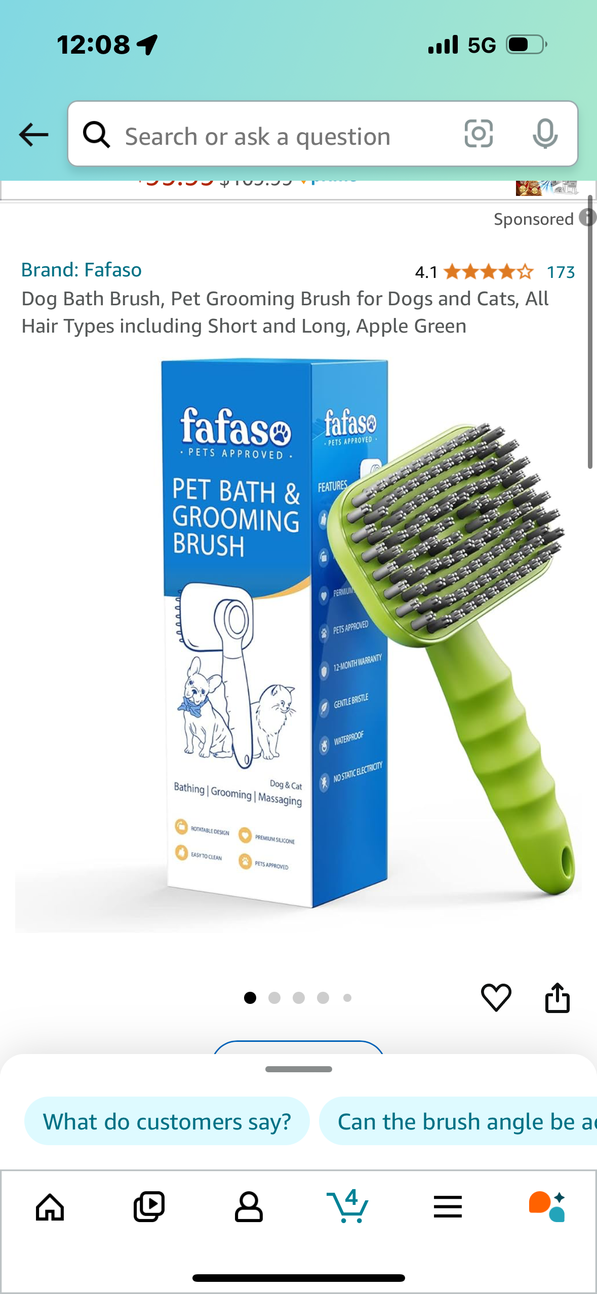 Dog Bath Brush, Pet Grooming Brush for Dogs and Cats, All Hair Types including Short and Long, Apple Green