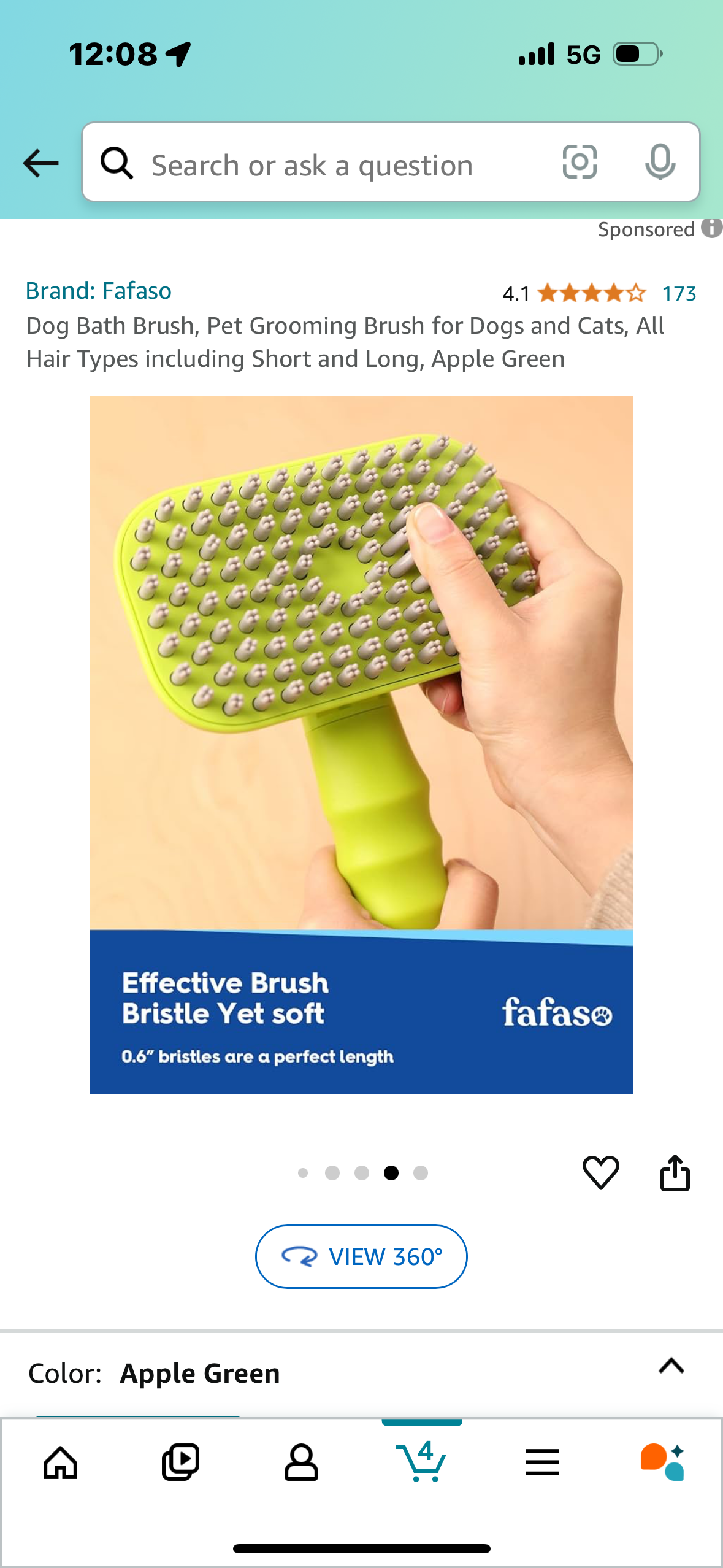 Dog Bath Brush, Pet Grooming Brush for Dogs and Cats, All Hair Types including Short and Long, Apple Green