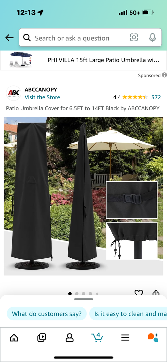 Patio Umbrella Cover for 6.5FT to 14FT Black