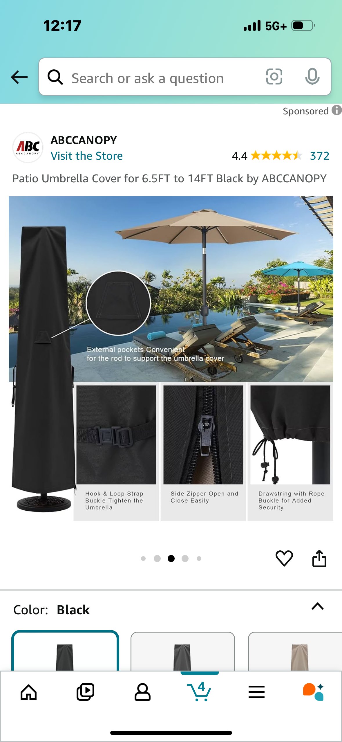 Patio Umbrella Cover for 6.5FT to 14FT Black