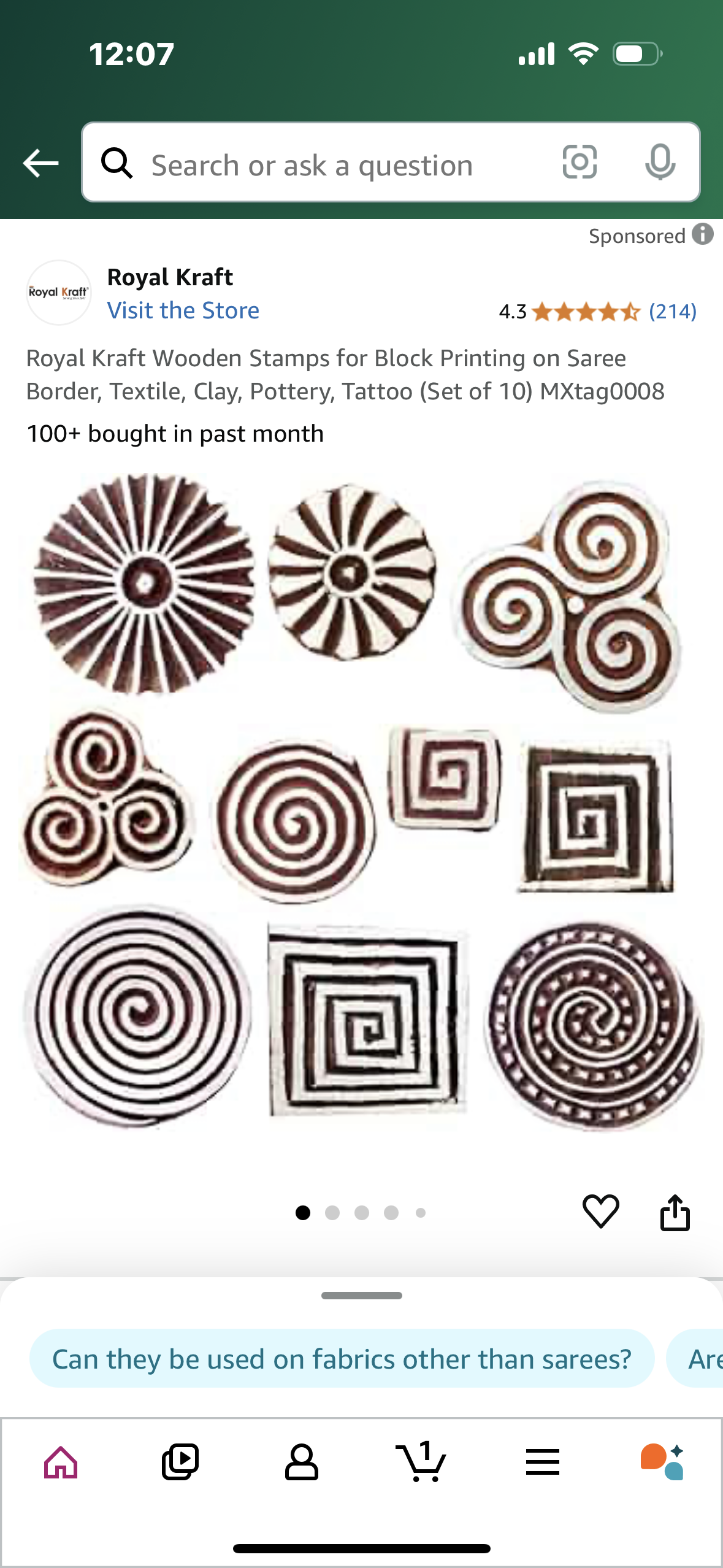 Royal Kraft Wooden Stamps for Block Printing on Saree Border, Textile, Clay, Pottery, Tattoo (Set of 10) MXtag0008