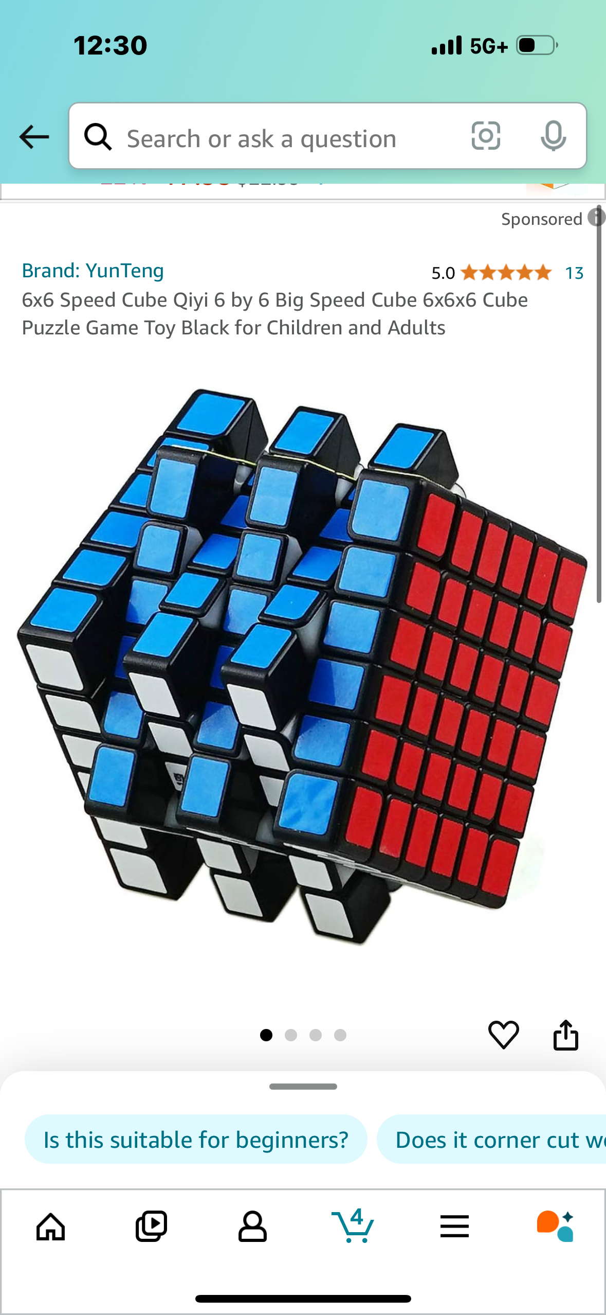 6x6 Speed Cube Qiyi 6 by 6 Big Speed Cube 6x6x6 Cube Puzzle Game Toy Black for Children and Adults