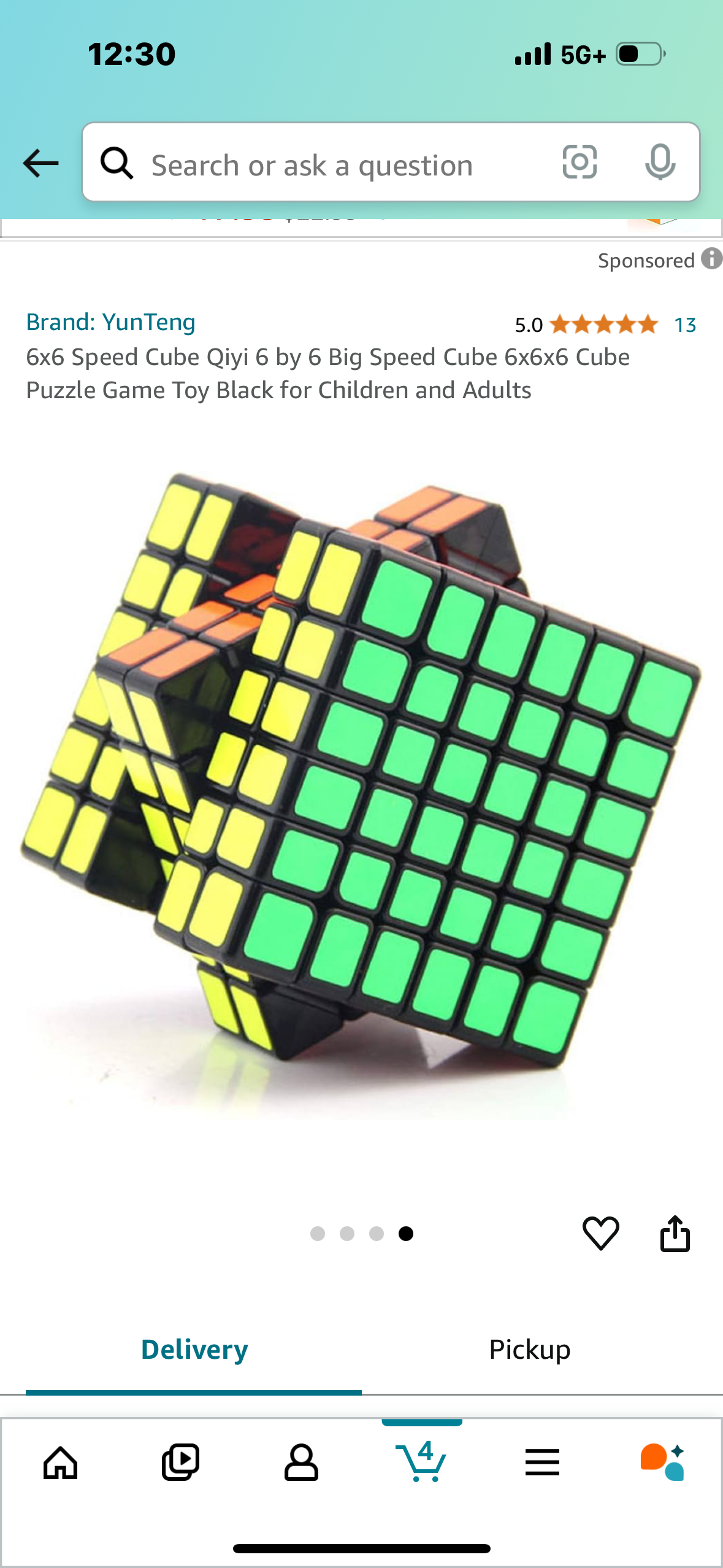 6x6 Speed Cube Qiyi 6 by 6 Big Speed Cube 6x6x6 Cube Puzzle Game Toy Black for Children and Adults