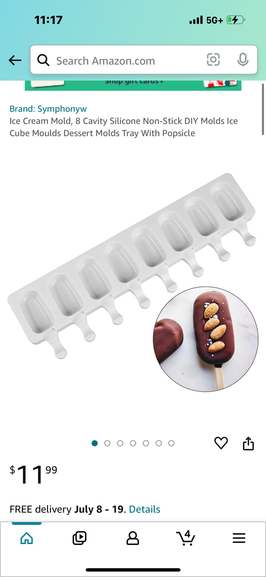 Ice Cream Mold, 8 Cavity Silicone Non-Stick DIY Molds Ice Cube Moulds Dessert Molds Tray With Popsicle