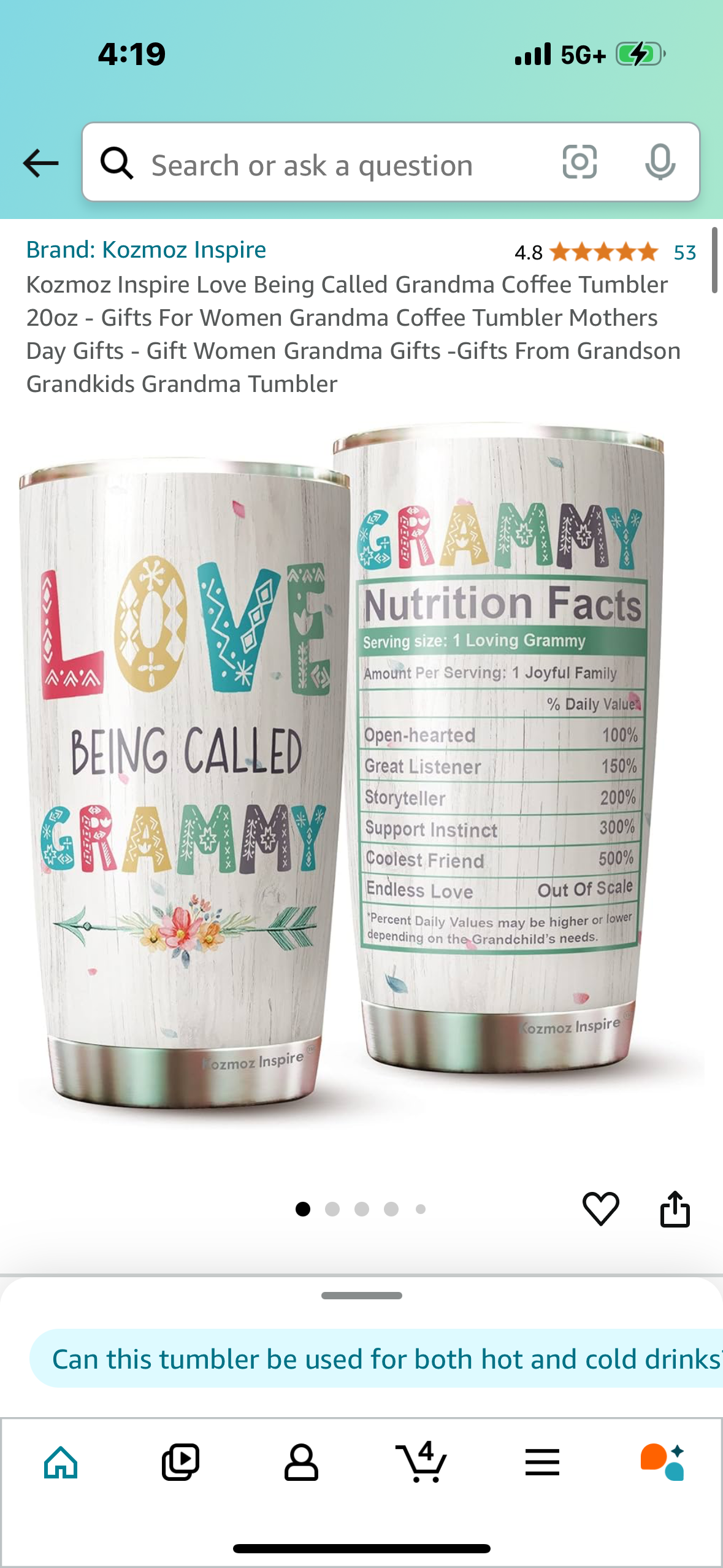 Kozmoz Inspire Love Being Called Grandma Coffee Tumbler 20oz - Gifts For Women Grandma Coffee Tumbler Mothers Day Gifts - Gift Women Grandma Gifts -Gifts From Grandson Grandkids Grandma Tumbler