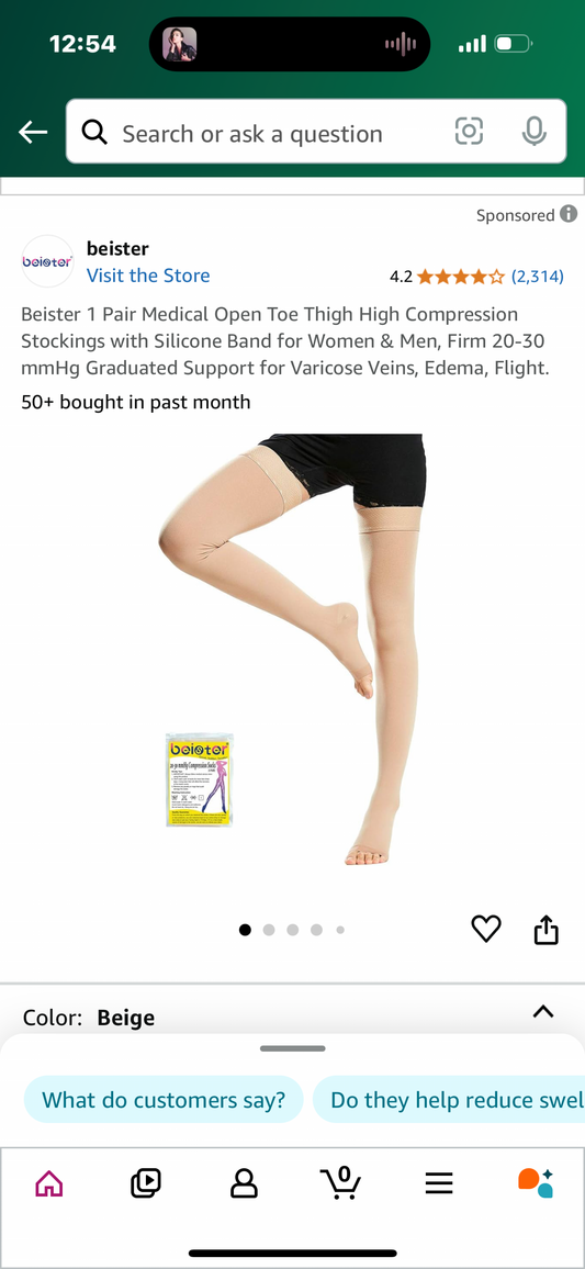 Beister 1 Pair Medical Open Toe Thigh High Compression Stockings with Silicone Band for Women & Men, Firm 20-30 mmHg Graduated Support for Varicose Veins, Edema, Flight