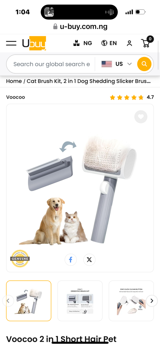 Voocoo 2 in 1 Short Hair Pet Grooming Kit, Cat Deshedding Brush Reduces Shedding by 90%, Slicker Brush for Short or Long haired Cats/Small Dogs/Rabbits Removes Loose Fur, Cat Combs for Indoor Cats