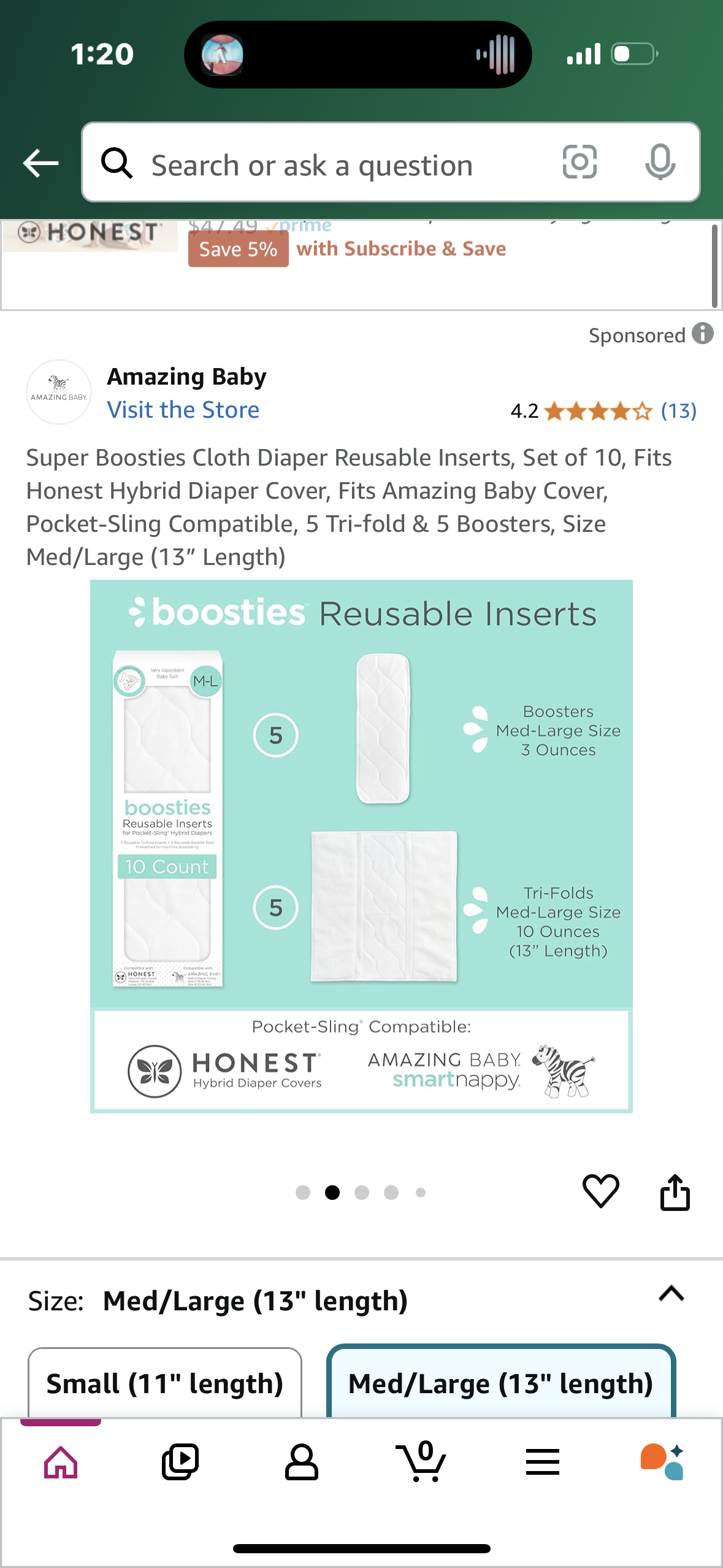 Super Boosties Cloth Diaper Reusable Inserts, Set of 10, Fits Honest Hybrid Diaper Cover, Fits Amazing Baby Cover, Pocket-Sling Compatible, 5 Tri-fold & 5 Boosters, Size Med/Large (13” Length)