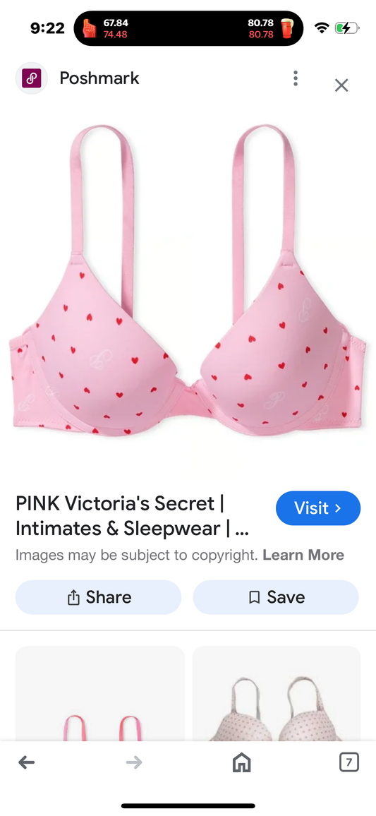 Victoria Secrets Pink Wear Everywhere Push Up Bra Sz 34A NWT Pink With Hearts