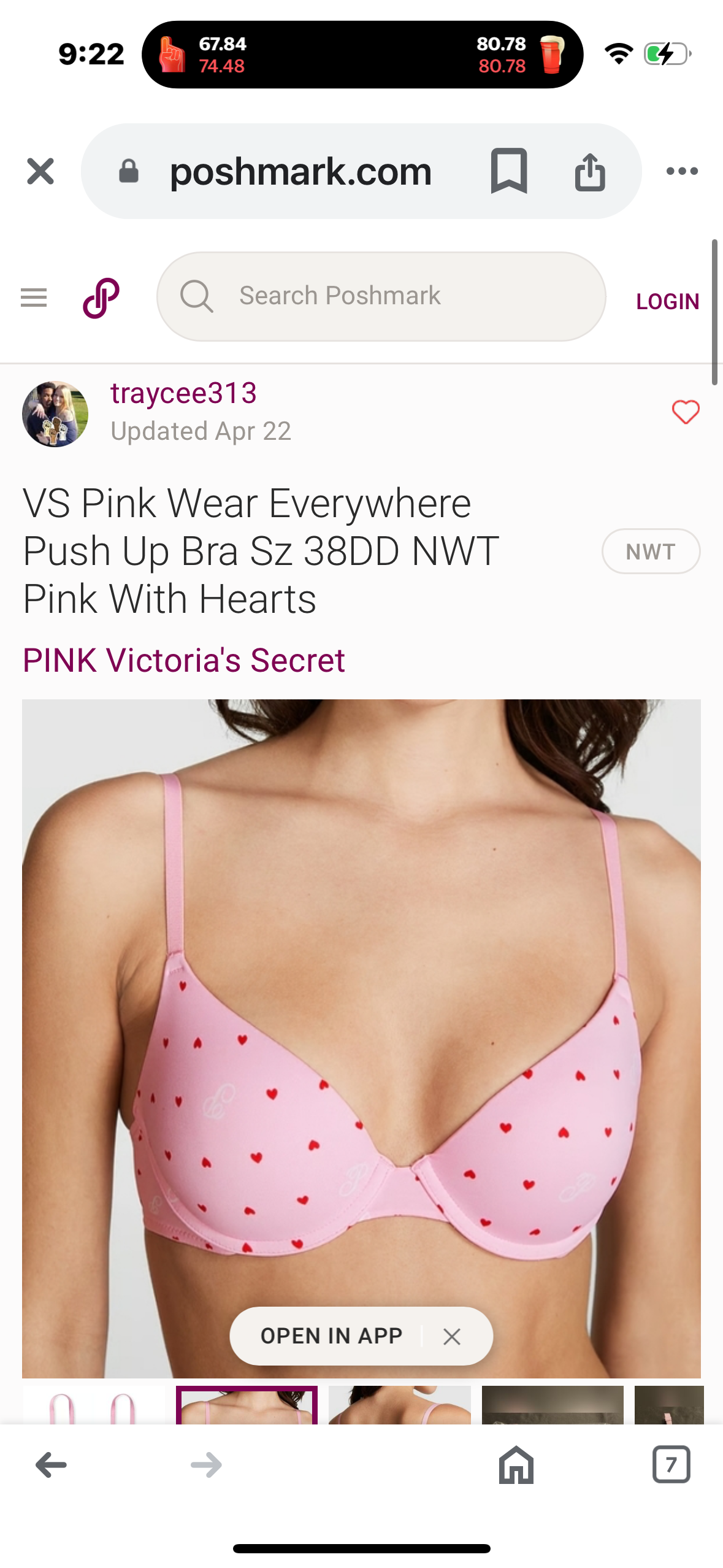 Victoria Secrets Pink Wear Everywhere Push Up Bra Sz 34A NWT Pink With Hearts