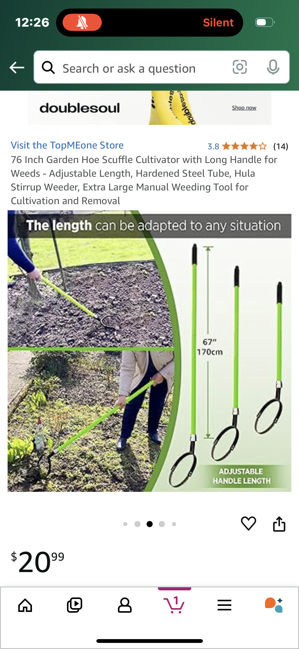 76 Inch Garden Hoe Scuffle Cultivator with Long Handle for Weeds - Adjustable Length, Hardened Steel Tube, Hula Stirrup Weeder, Extra Large Manual Weeding Tool for Cultivation and Removal